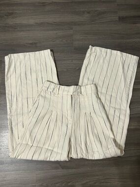 H&M Cream Wide Leg Striped Pinstripe Linen Blend Pants